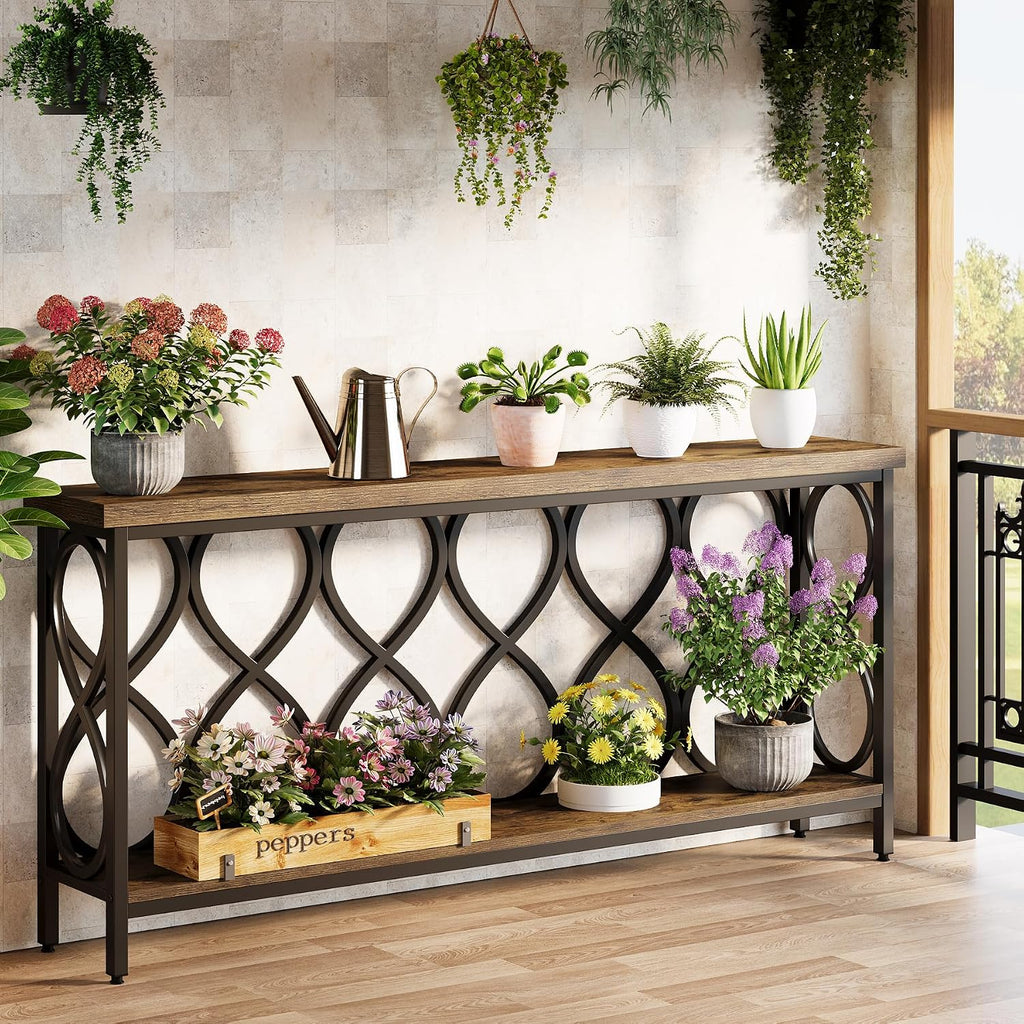 Tribesigns 70.9' Long Console Table, 2-Tier Industrial Sofa Table Behind Couch, Narrow Entryway Accent Tables for Hallway, Foyer