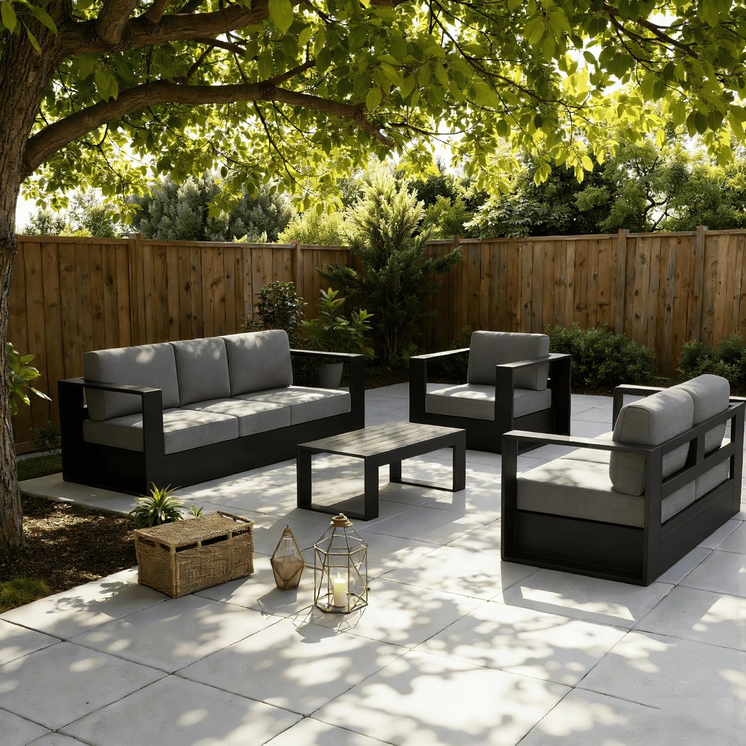 LayinSun Oversized Aluminum Outdoor Furniture, 1 Piece Patio Lovseat Sofa, Deep Seating and Upgraded 6-inch Cushions for Porch, Balcony, Deck