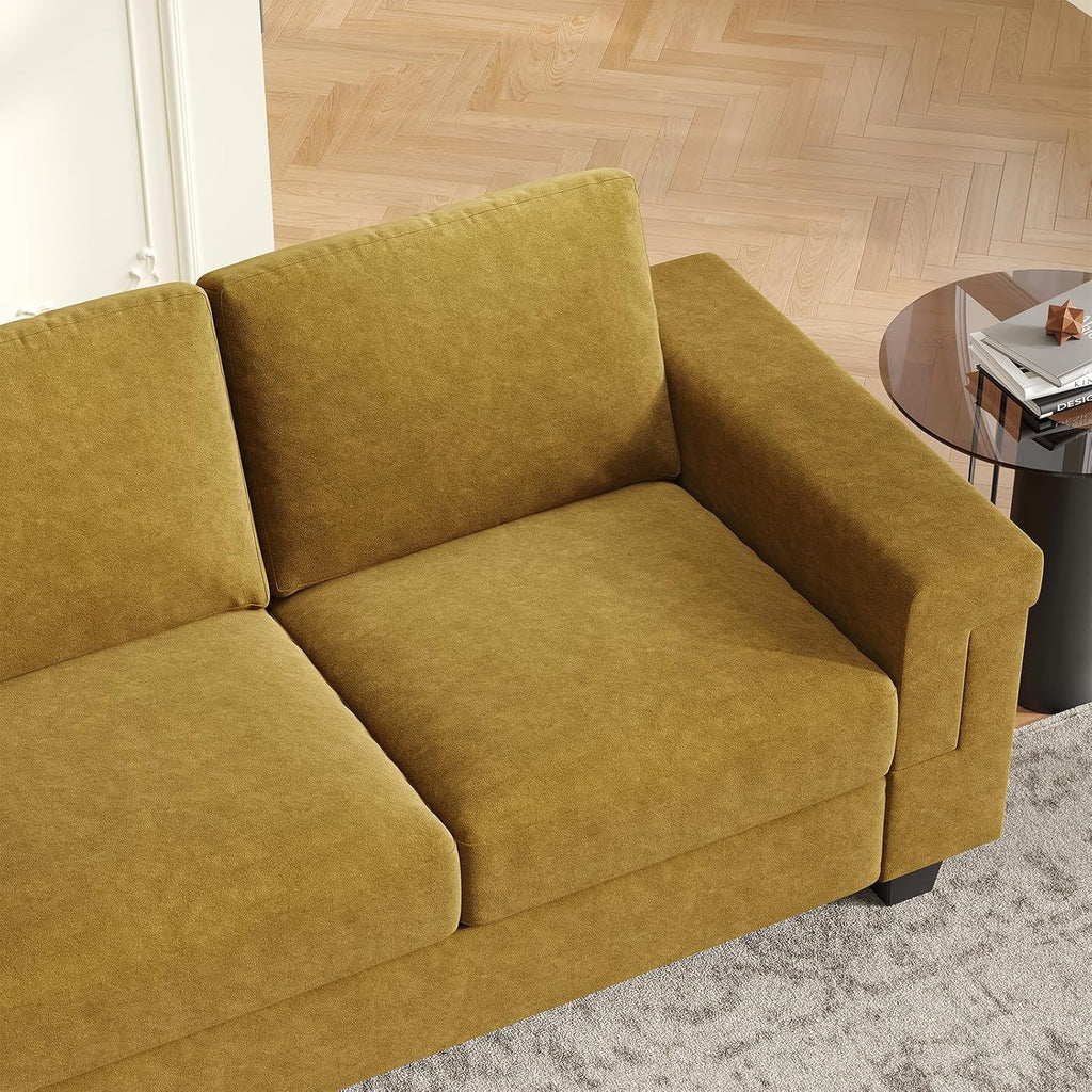 COPIAE 3 Seater Sofa Couch with Deep Seat, 90' Modern Upholstered Sofa with Armrests, Easy Installation, Comfy Couches for Living Room, Apartment, Yellow