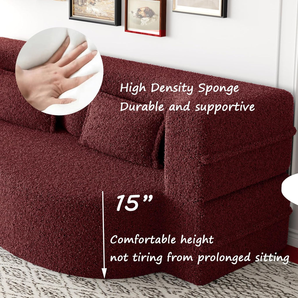 Ball & Cast 78' Floor Sofa Bed with 2 Pillows,Convertible Teddy Fabric Foam-Filled Sleeper Sofa Bed,Pull Out Couch Full Size Folding Mattress for Living Room,Playroom,No Assembly Required,Burgundy