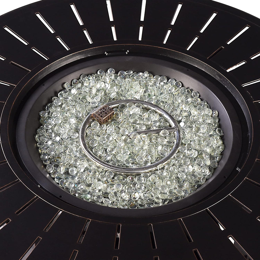 Oakland Living Aluminum 57,0000 BTU 44 in. Round Propane Black Fire Pit Table with Fire Beads, Lid, Propane Tank Cover and Table Fabric Covers in Copper Finish, (AZNOBU-FPT-AC)