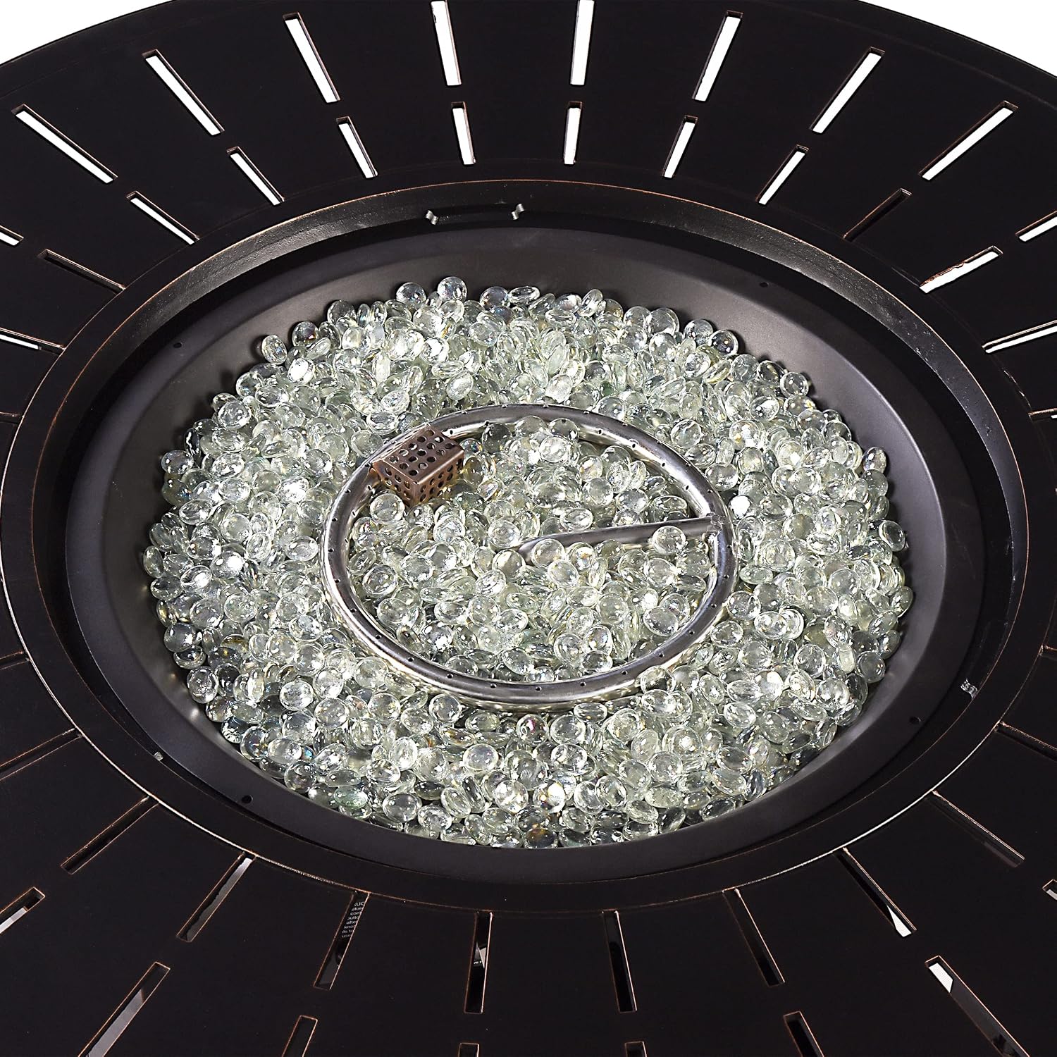 Oakland Living Aluminum 57,0000 BTU 44 in. Round Propane Black Fire Pit Table with Fire Beads, Lid, Propane Tank Cover and Table Fabric Covers in Copper Finish, (AZNOBU-FPT-AC)