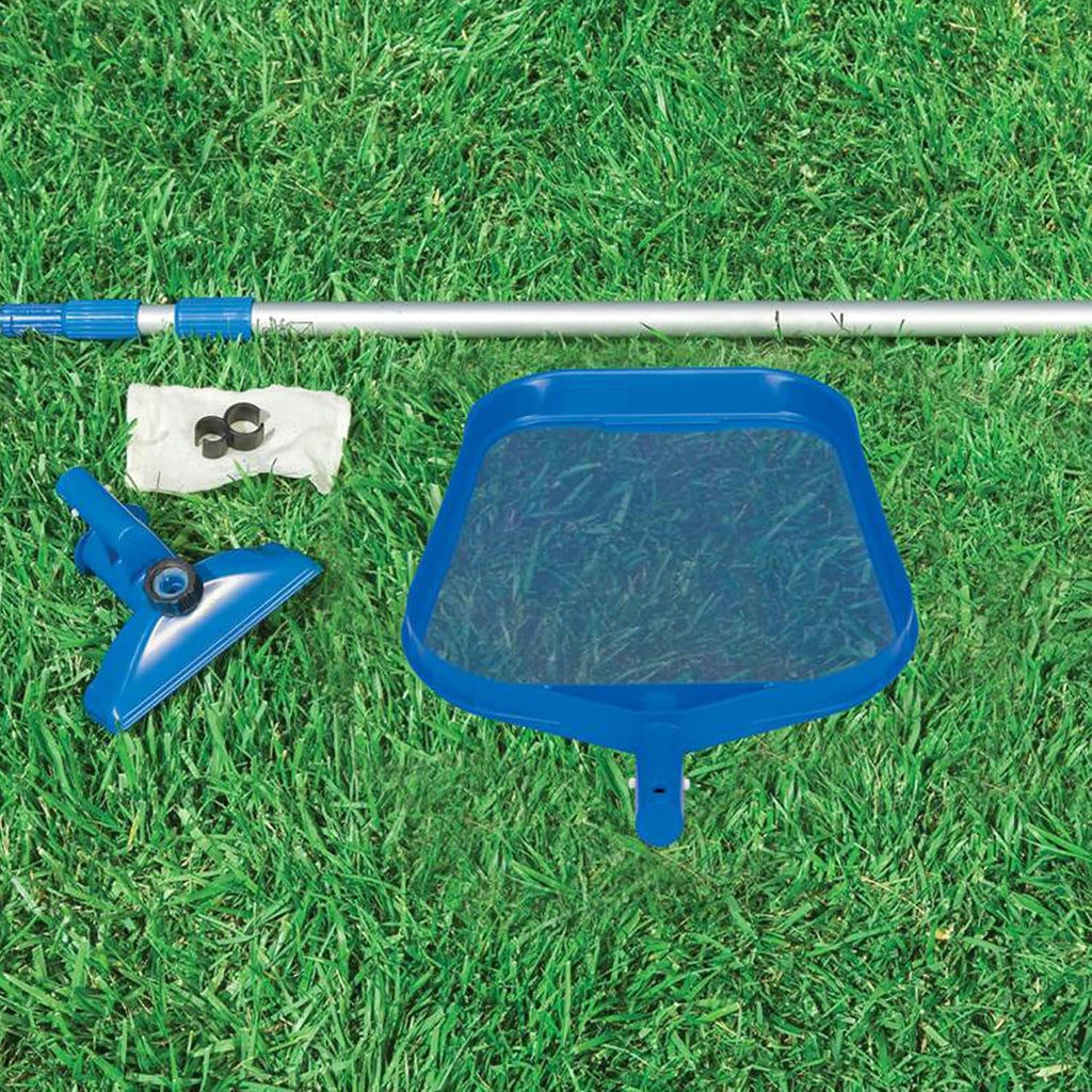 Intex Metal Frame 10' x 30' Above Ground Outdoor Swimming Pool with 330 GPH Filter Pump and Maintenance Kit with Vacuum Skimmer and Adjustable Pole