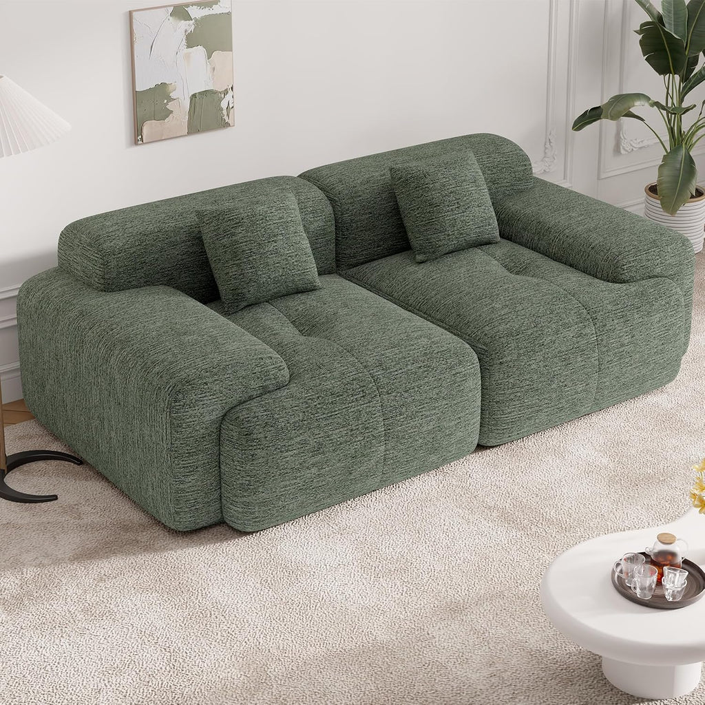 85' Cloud Loveseat Sofa in a Box, Modern Small Couch No Assembly Required, Comfy Deep Seat Boneless Couches for Living Room, Bedroom, Apartment, Green 1 PCS