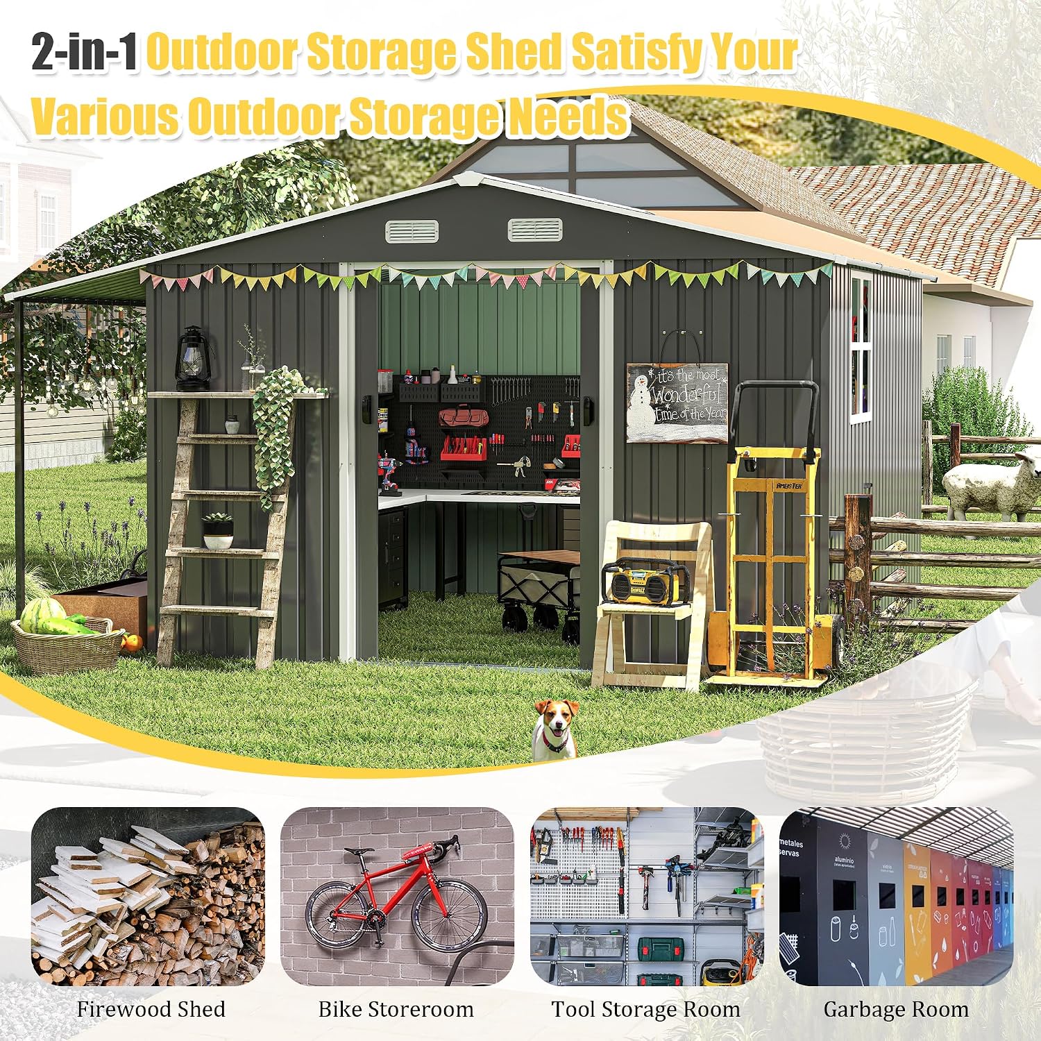 KEIKI 10x12 FTOutdoor Storage Shed, Extra Large Metal Shed with Lockable Doors, Windows, Outside Steel Tiny House Ideal for Garden, Backyard, Patio Utility, Tool Storage, Chicken Coops, Dark Gray
