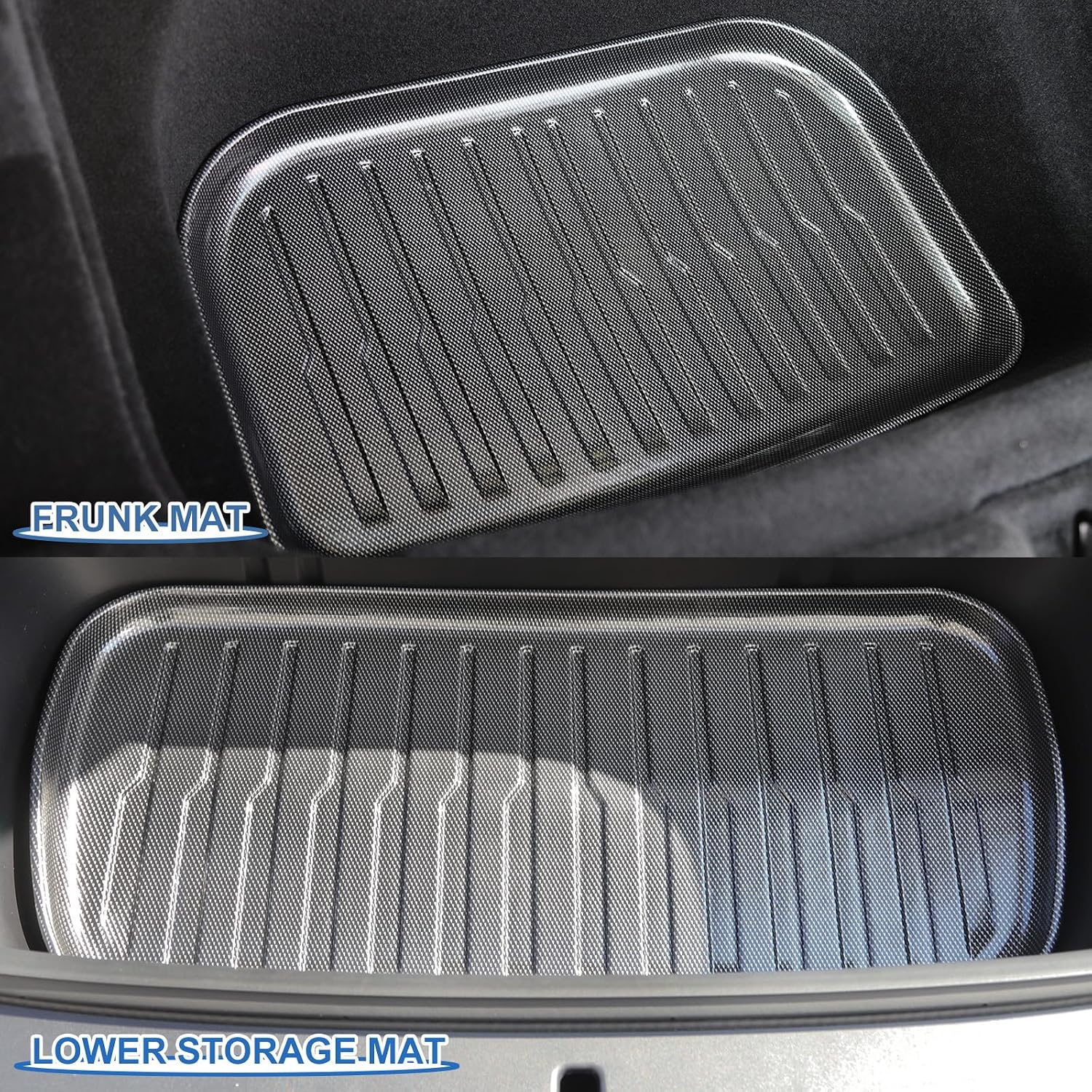 Carbon Fiber Pattern Floor Mats Custom Fit for Tesla Model Y Juniper 2025 2026 5-Seater,8-Piece All Weather TPE Set with Trunk Sill Protector & Rear Seat Back Cover(Not for Standard)