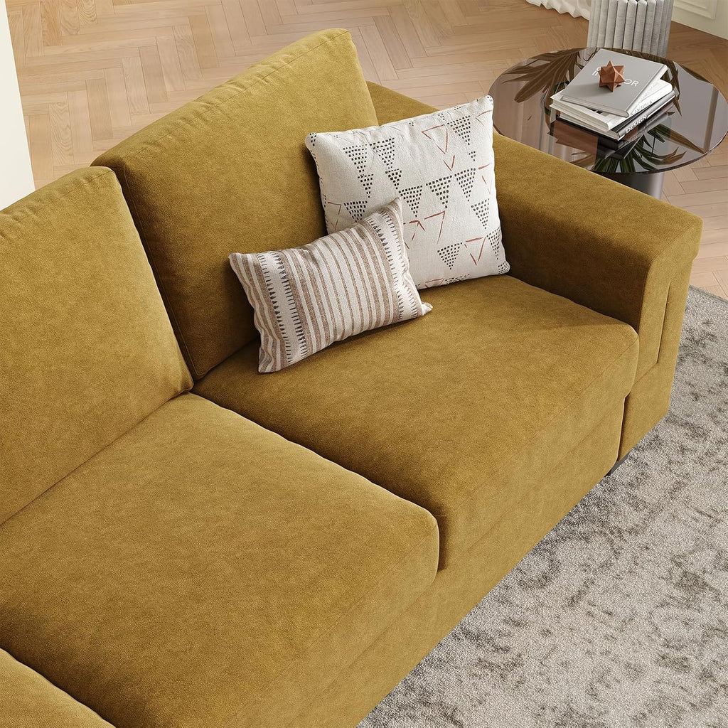 COPIAE 3 Seater Sofa Couch with Deep Seat, 90' Modern Upholstered Sofa with Armrests, Easy Installation, Comfy Couches for Living Room, Apartment, Yellow