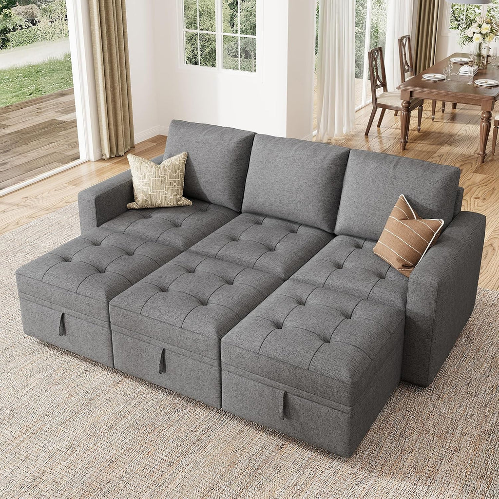 HONBAY Modular Sectional Sleeper Sofa, Sleeper Couch with Storage Seats Oversized Sectional Couches for Living RoomBluish Grey