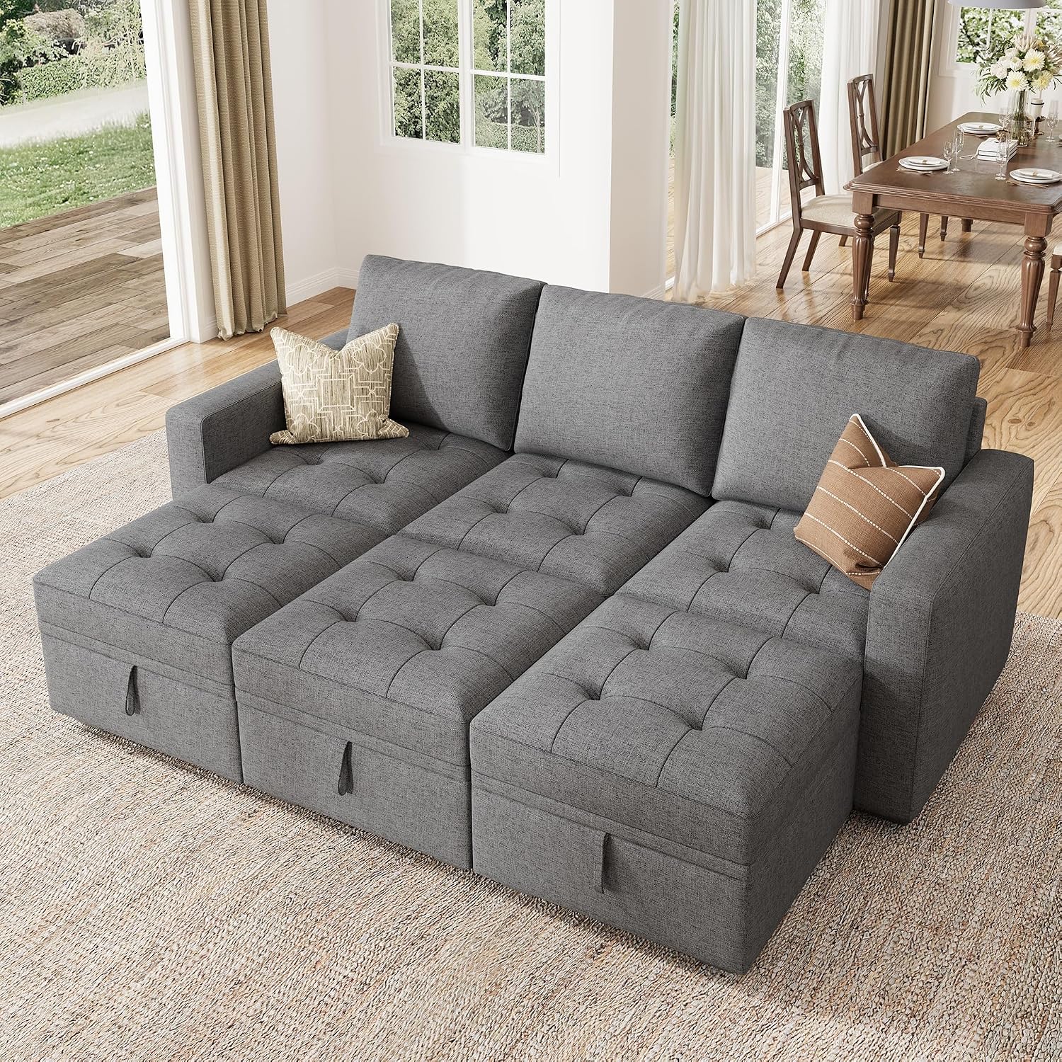 HONBAY Modular Sectional Sleeper Sofa, Sleeper Couch with Storage Seats Oversized Sectional Couches for Living RoomBluish Grey