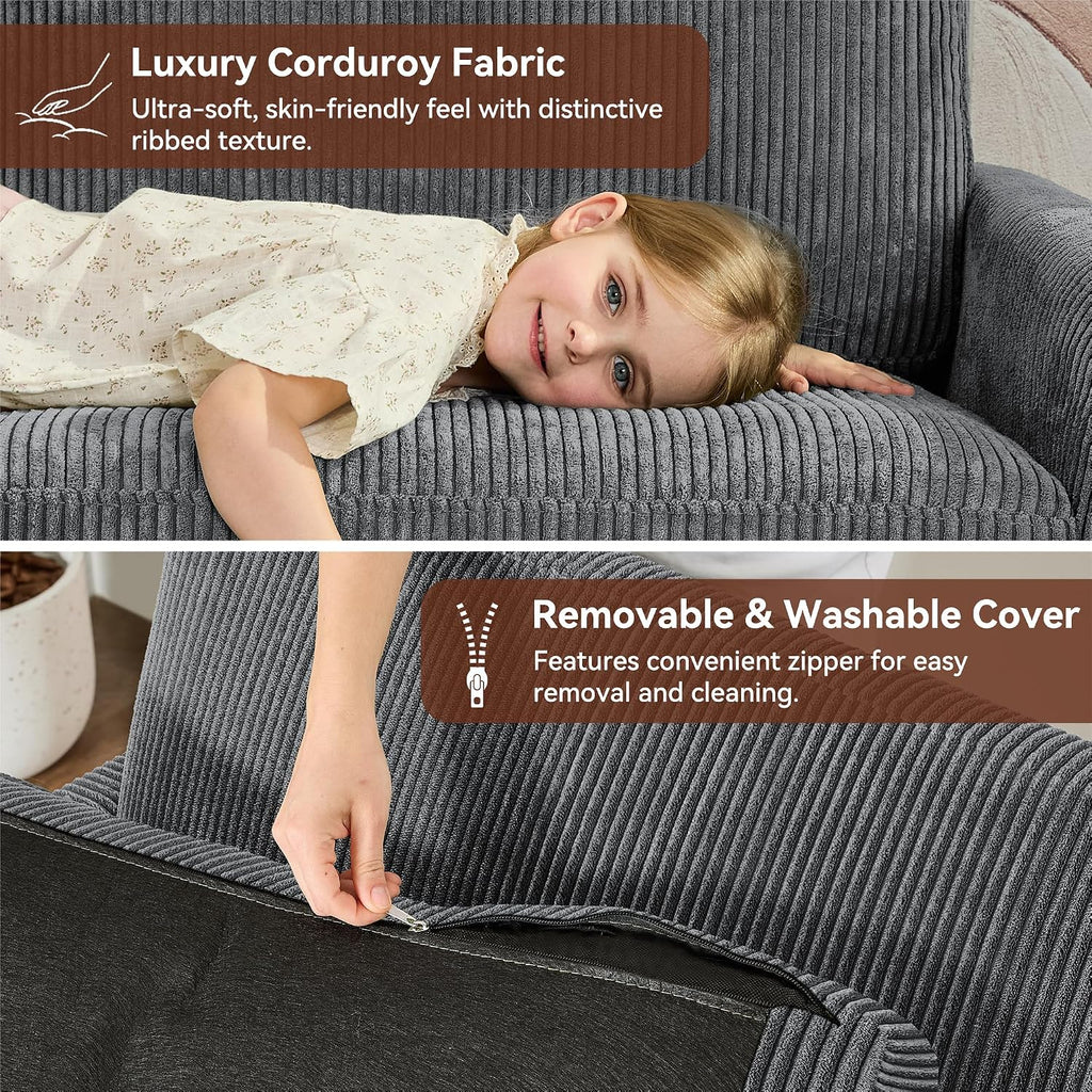 Vipbear 68' Loveseat Sofa - Dark Grey, Comfy Corduroy with Spring Cushion, Solid Wood Frame, Modern Deep Seat, Bedroom & Living Room, Office Small Couch
