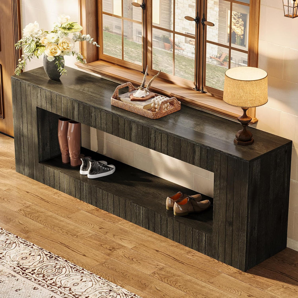 Tribesigns 63-Inch Low Sofa Console Table with Storage Shelf, 2-Tier Wooden Long Entryway Table, Industrial Behind Couch Unit for Living Room, Study Room, Entrance, Hallway