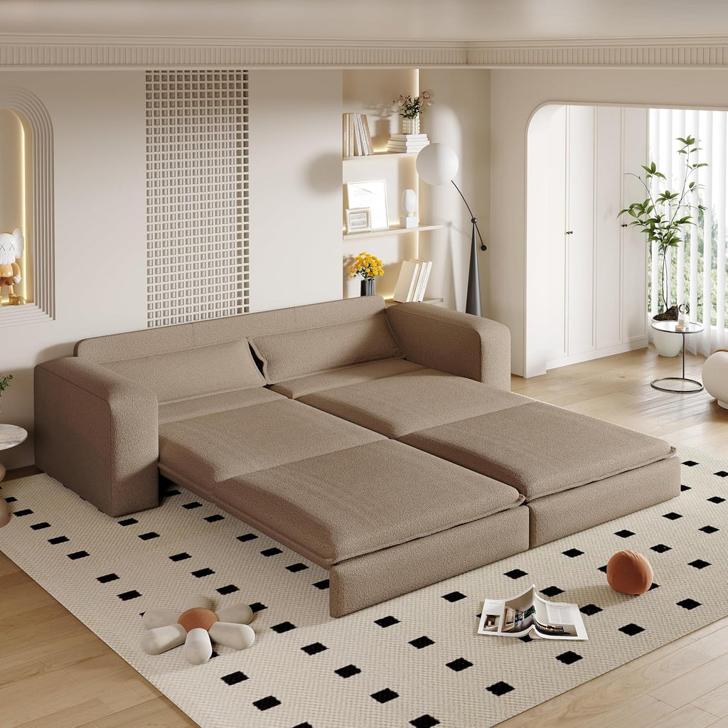 Eafurn 3 in 1 Convertible Pull Out Sleeper Sofa Couch Bed King Size,93' Oversized Recliner Loveseat Chaise Lounge Sofabed Daybed with Thickness Cushions for Living Room Office
