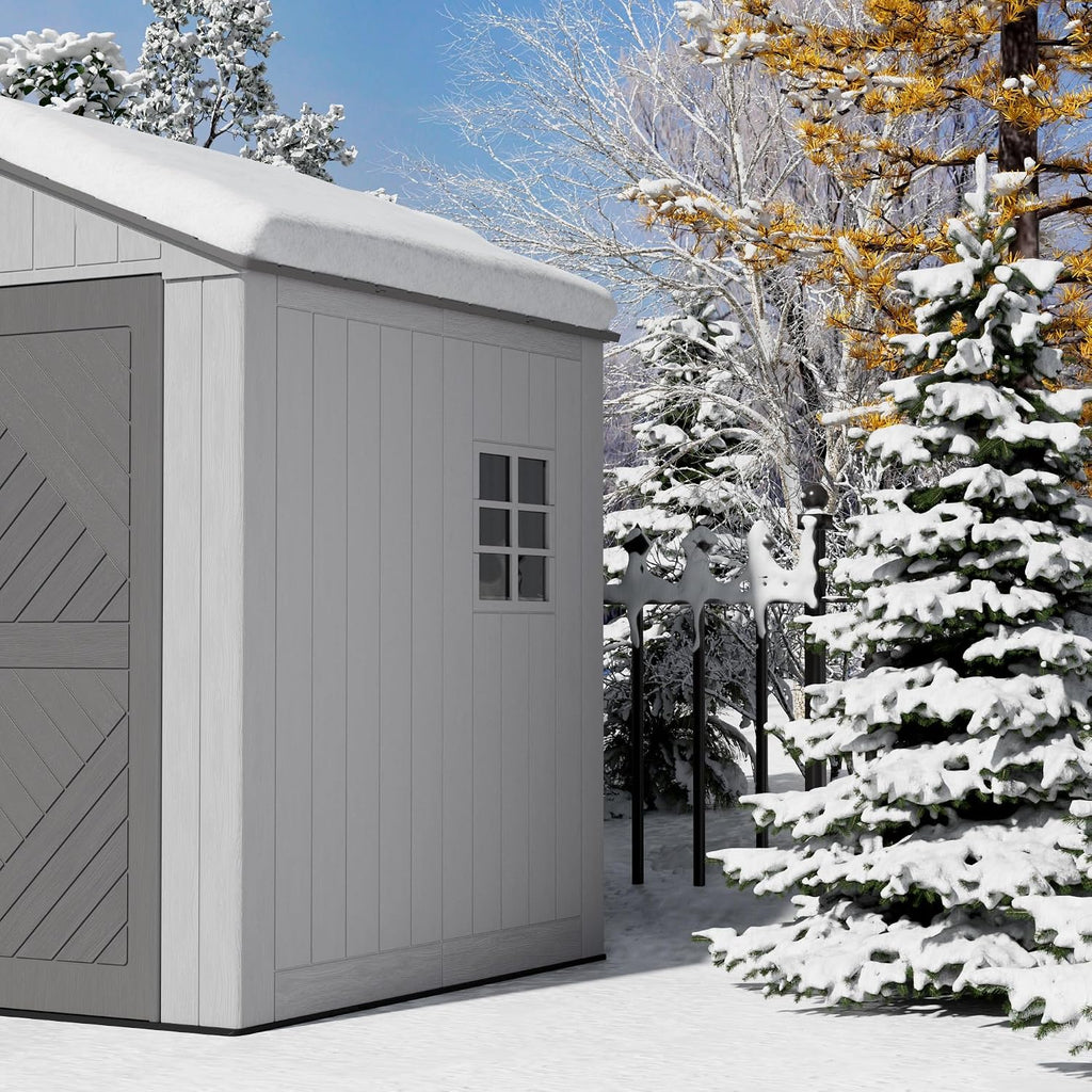 Mrosaa 6x6 FT Large Outdoor Storage Shed,HDPE Resin Outdoor Storage Sheds Weather Resistant,Lockable Garden Sheds with Windows for Home/Garden Tools/Backyard/Lawn Mower/Bike Storage(Gray)