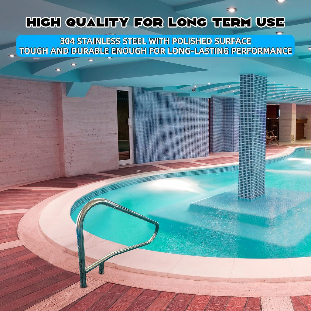 ECOTRIC Pool Handrail Swimming Pool Stair Rail 49-3/8'X35-3/8 304 Stainless Steel Deck Mounted Cross Brace 300Lbs Load Capacity