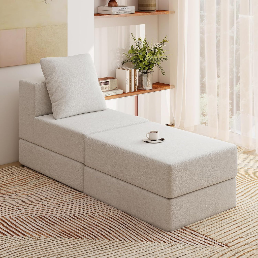 Living&Giving Cloud Sectional Couch for Living Room, Modular Boneless Couch with 1 Ottoman, Middle-seat Can Be Combined with Modular Sofa, Customizable Layout for Any Space, Beige