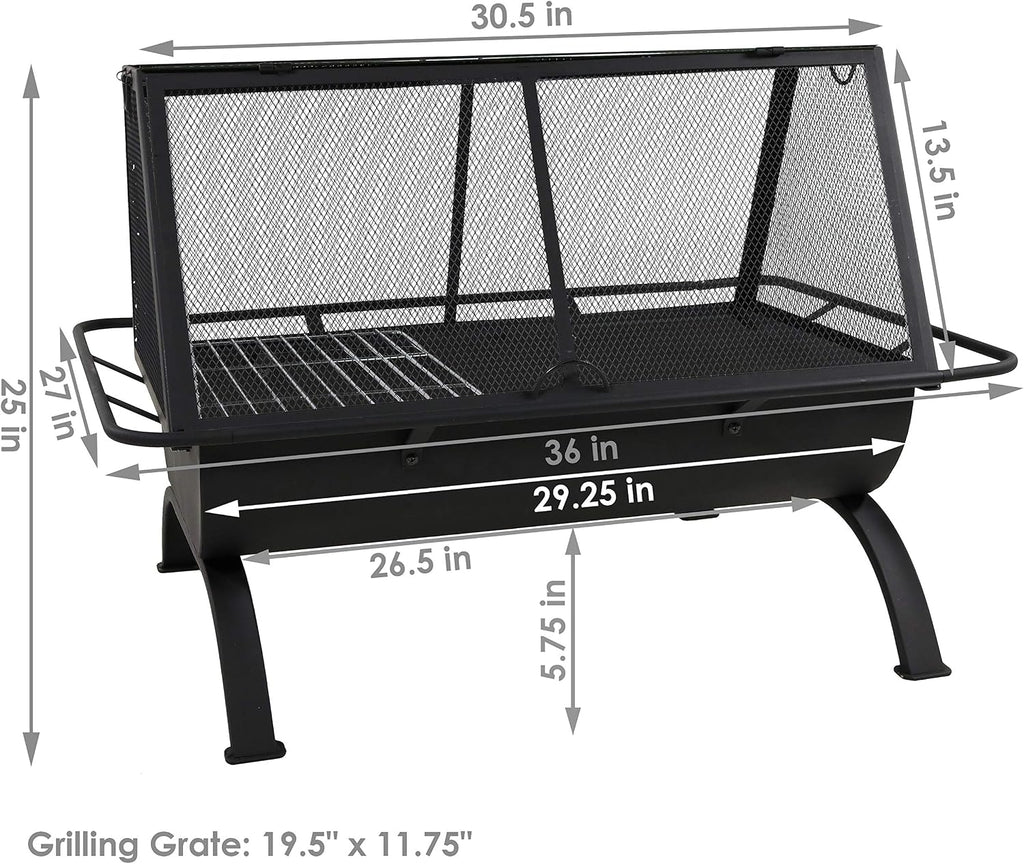 Sunnydaze 36-Inch Northland Steel Outdoor Fire Pit with Grill - Outdoor Fireplace with Cooking Grate, Spark Screen, Cover, and Poker