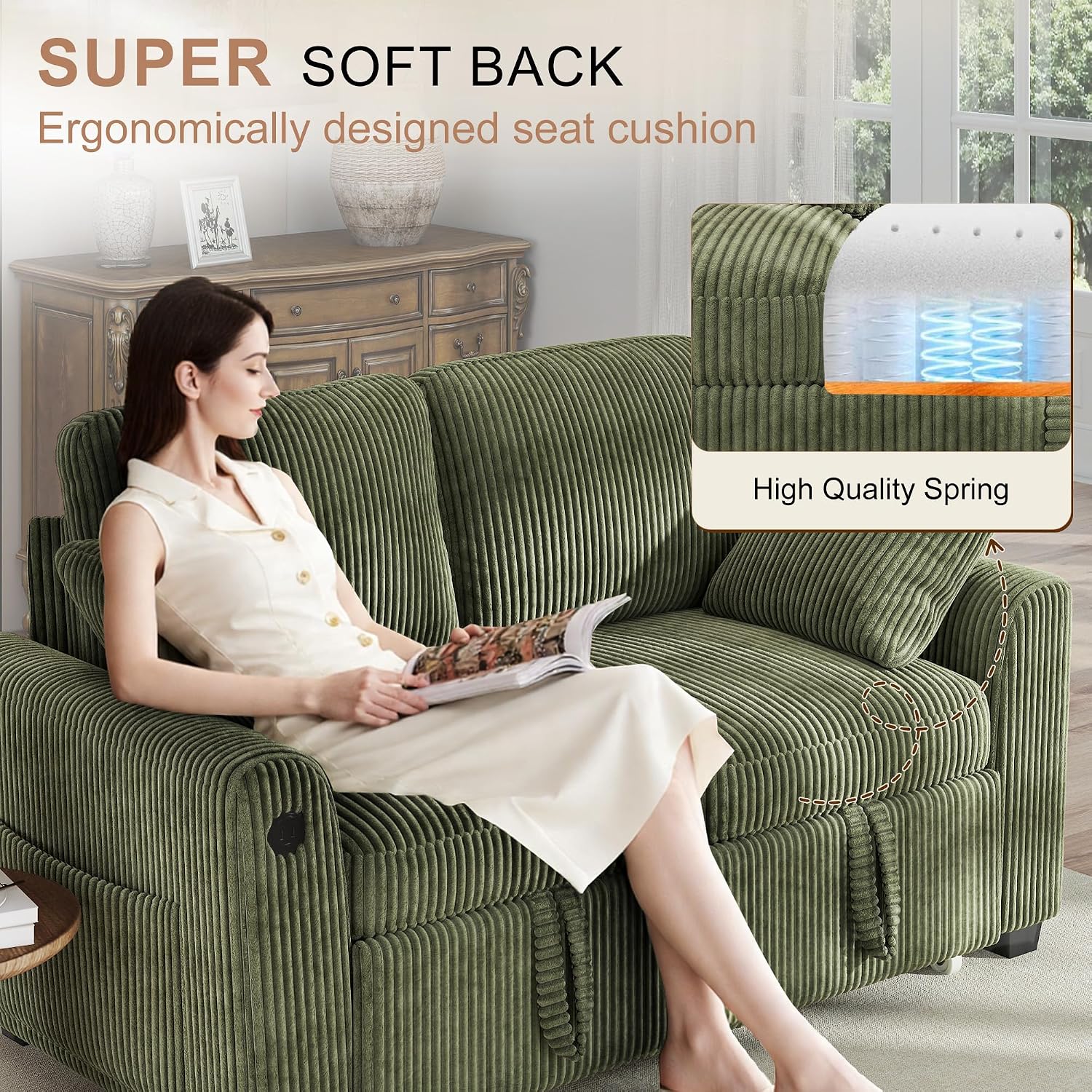 Hanherry 59' Loveseat Sofa with Pull Out Couch Bed, Corduroy 2-in-1 Convertible 2 Seater Sleeper Sofa with USB Charging,Comfy Love Seat for Small Spaces Living Room Apartment