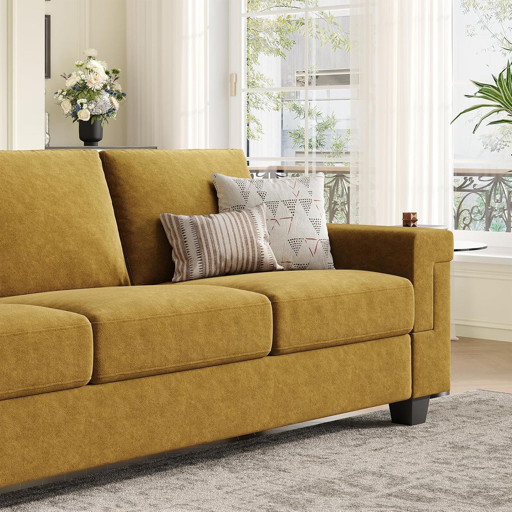 COPIAE 3 Seater Sofa Couch with Deep Seat, 90' Modern Upholstered Sofa with Armrests, Easy Installation, Comfy Couches for Living Room, Apartment, Yellow