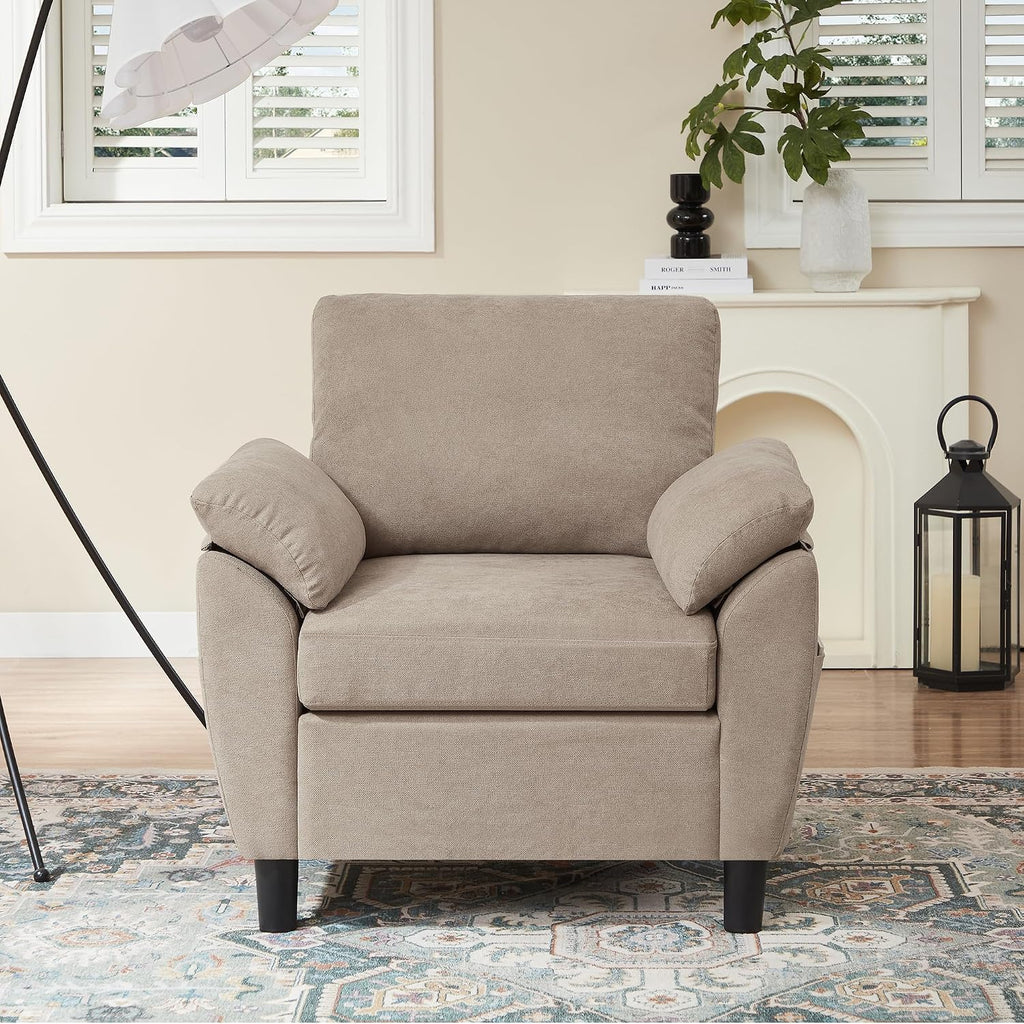 Sofa Accent Chair, 35' Reading Chair for Bedroom, Modern Linen Fabric Armchair, Single Sofa Chair, Comfy Arm Chairs for Living Room,Bedroom, Beige