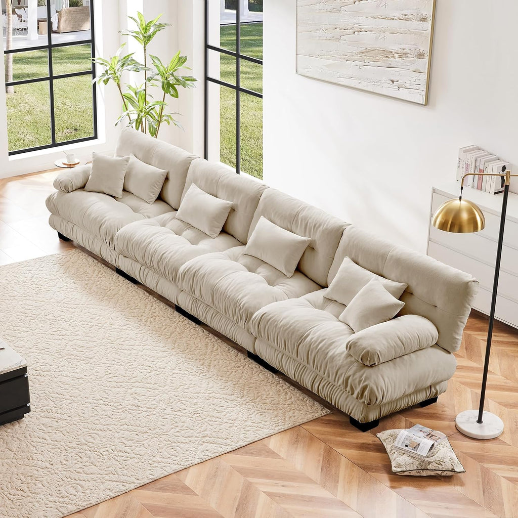 Modular Sectional Sofa Cloud Couch, 173.2' Modern Deep Seat Sectional Couches for Living Room, Oversized Modular Couch with 6 Pillows, Comfy Chenille Sofa Bed for Bedroom Apartment, Light Coffee