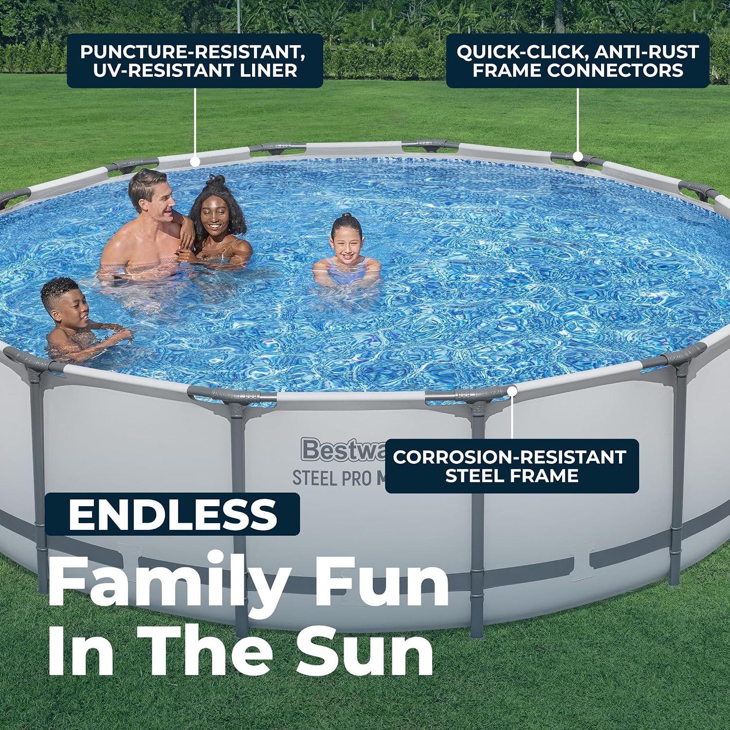 Bestway Steel Pro MAX 14' x 42' Above Ground Pool, Round Metal Frame Outdoor Swimming Pool Set with Filter Pump, Ladder, and Cover, Gray