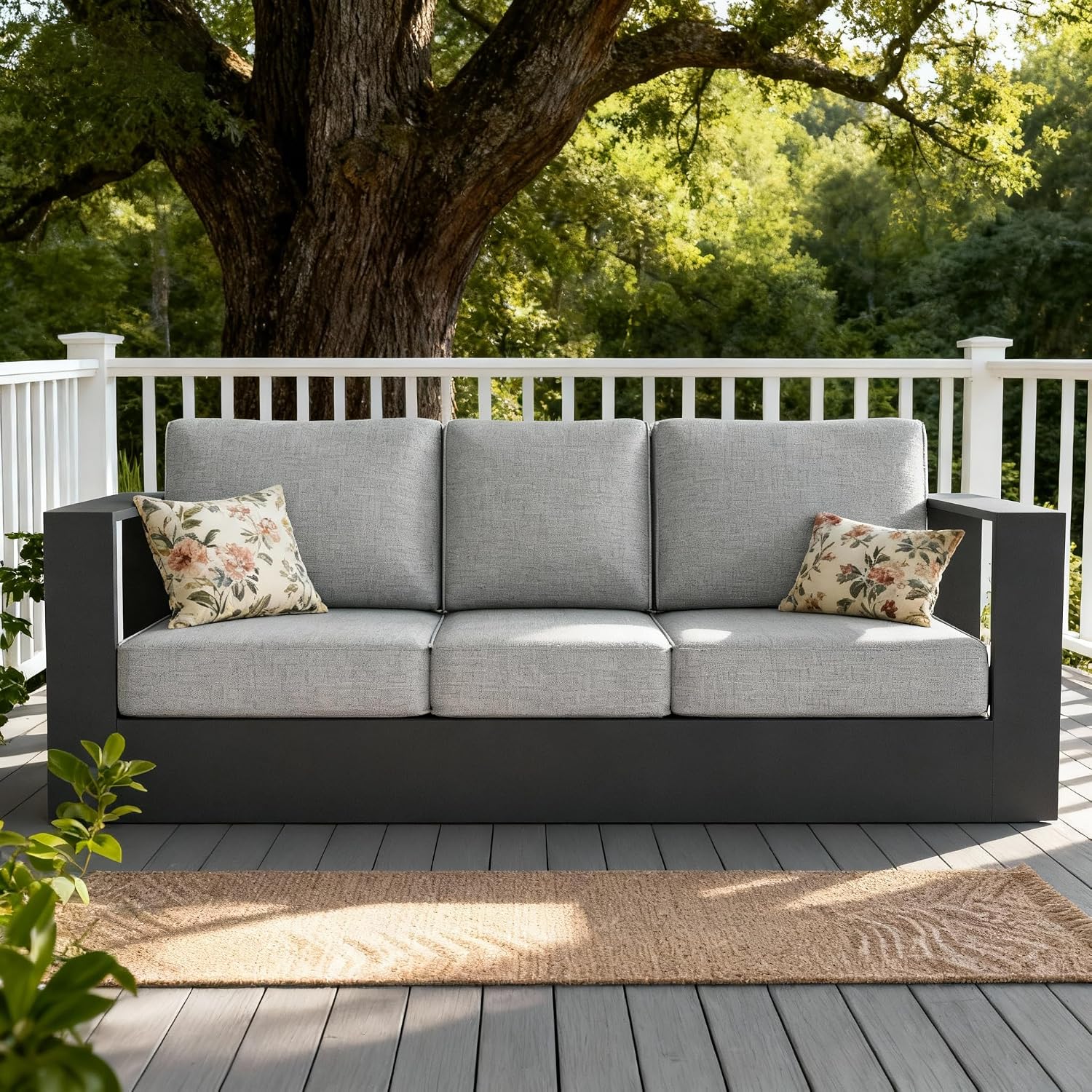 LayinSun Oversized Aluminum Outdoor Furniture, 1 Piece Patio 3-Seat Sofa, Deep Seating and Upgraded 6-inch Cushions for Porch, Balcony, Deck