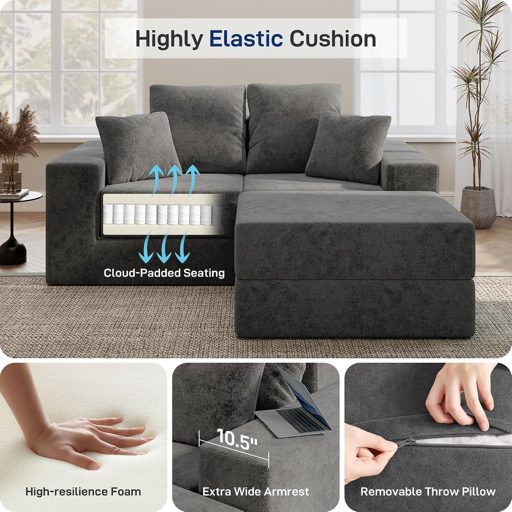 Cloud Modular Sectional Sofa, Comfy Boneless Couch for Living Room, Modern L-Shaped Couch with Reversible Chaise, Customizable Sleeper Sofa Bed with Non Slip, No Assembly & Deep Seat, Dark Grey