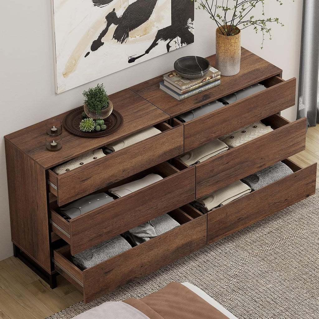 WAMPAT Modern TV Stand for TVs up to 100 Inch, 3-in-1 TV Console with Adjustable Shelves and 6 Drawers, Media Console for Living Room and Bedroom, Brown