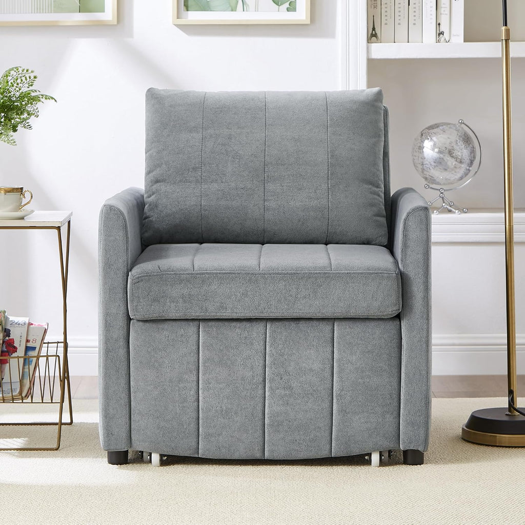 Ball & Cast 31.5' Convertible Pull-Out Sleeper Sofa Bed,Chenille Upholstered Pull Out Couch Chair,3 in 1 Single Sofa Chair W/Storage Basket and Side Pocket,Recliner Chaise Lounge for Living Room,Grey