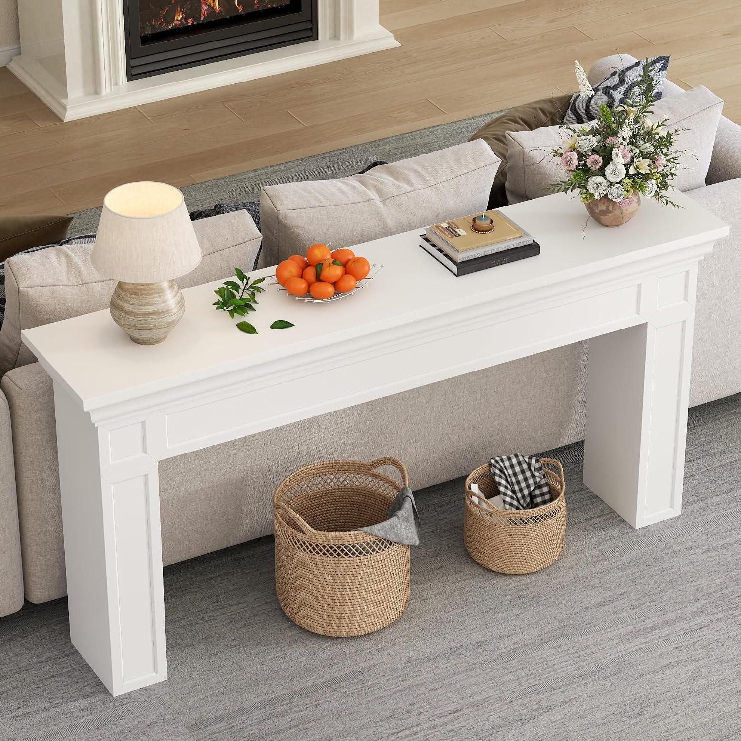 Loomie 63' Long Console Tables for Entryway, Modern Rectangular Sofa Table Behind the Couch, Narrow Long Entry Accent Table for Living Room, Entrance, Hallway, Foyer (White)