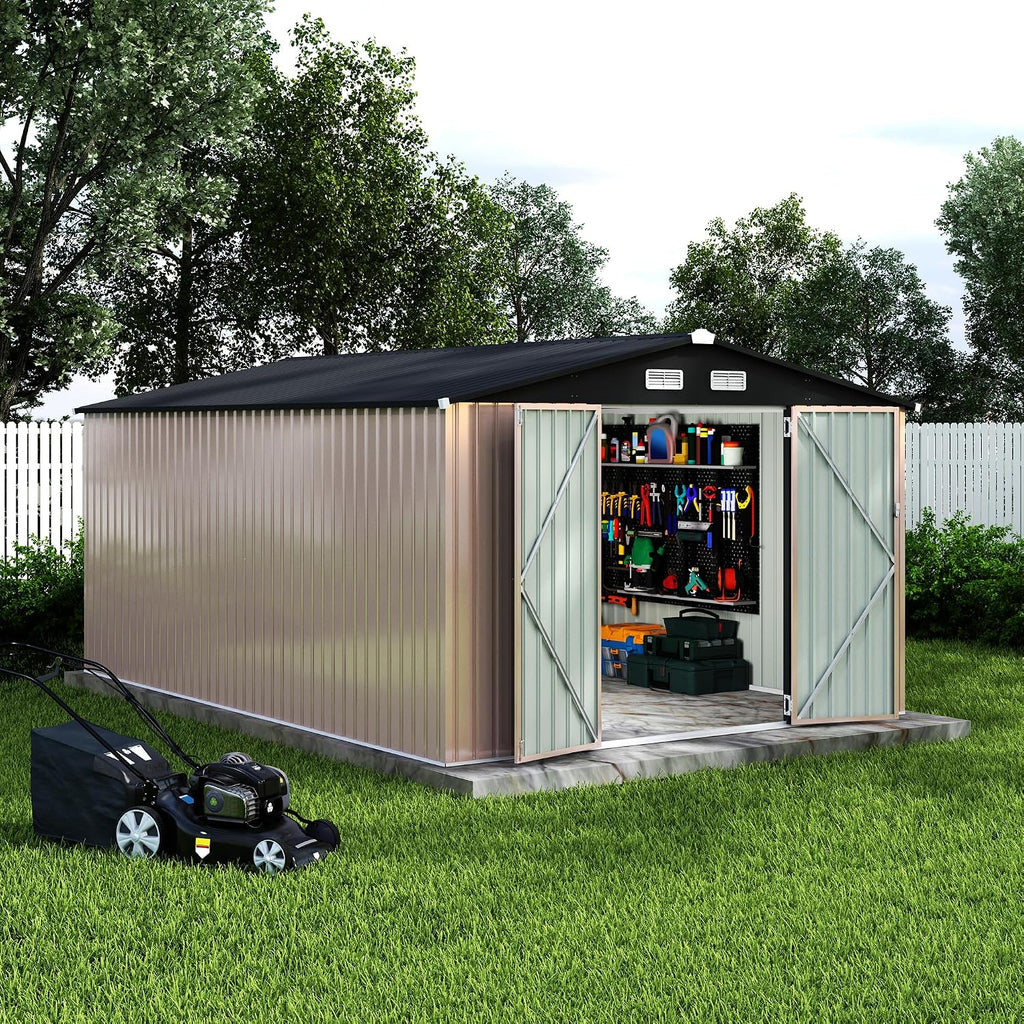 Outdoor Metal Sheds 10x14, Outdoor Storage Shed MetalGarden Tool Shed for Backyard, Metal Utility Sheds Buildings with Air Vent