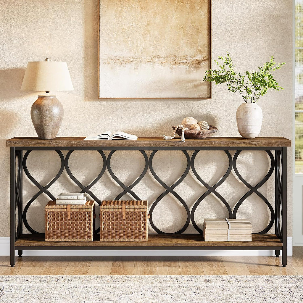 Tribesigns 70.9' Long Console Table, 2-Tier Industrial Sofa Table Behind Couch, Narrow Entryway Accent Tables for Hallway, Foyer