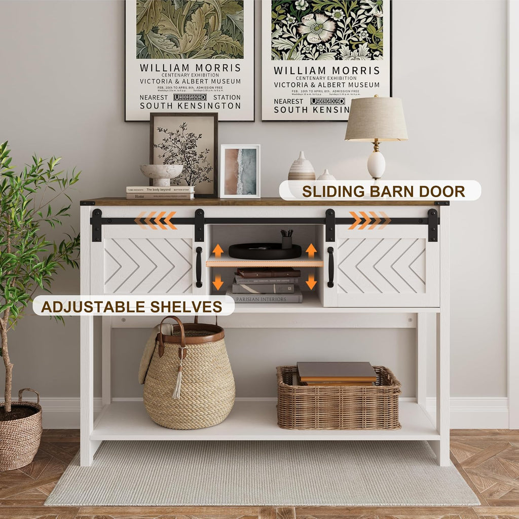 RoyalCraft Console Table with Storage Shelf & Sliding Barn Door, Farmhouse Entryway Table with Storage, 46' Narrow Long Sofa Table, Behind Couch Table, Console Tables for Living Room, Entryway, Foyer
