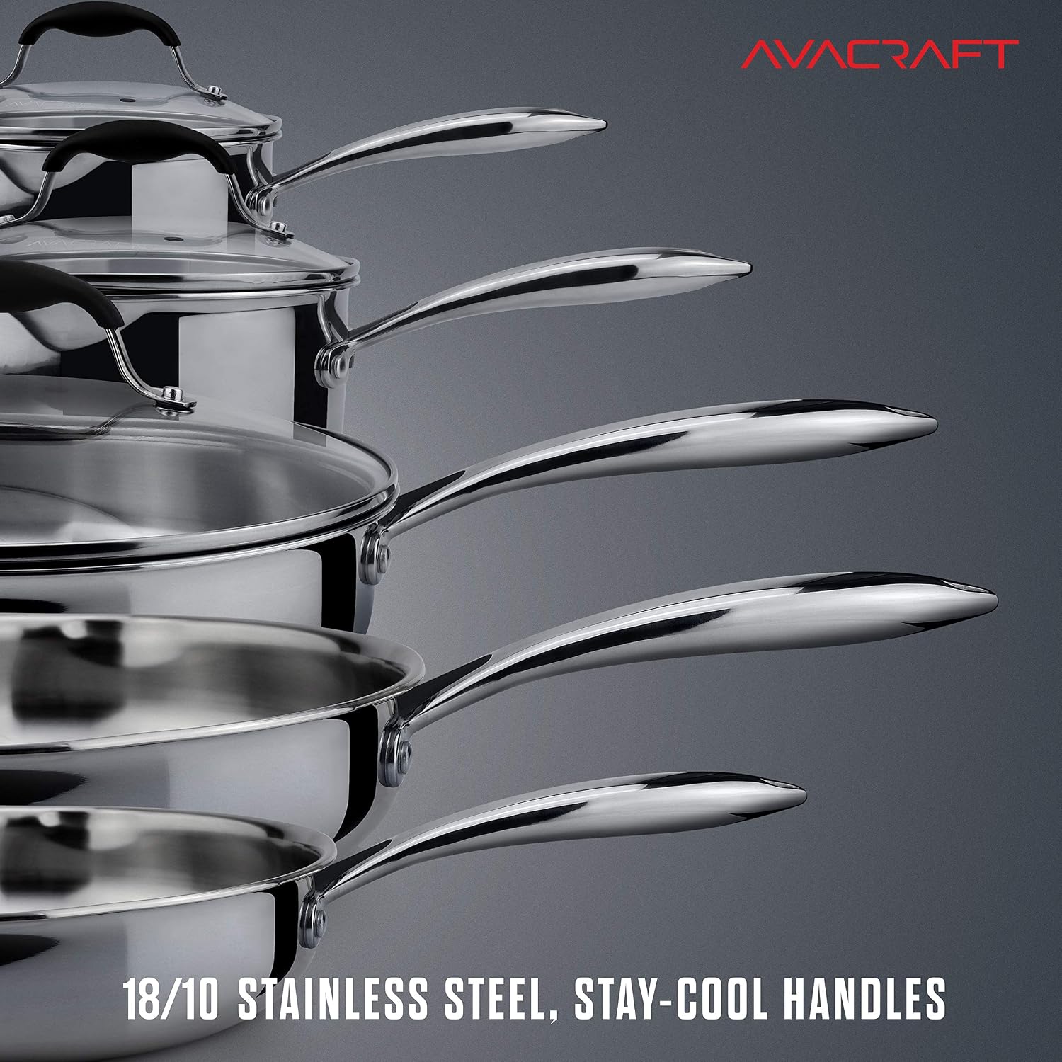 AVACRAFT 18/10 Stainless Steel Cookware Set, Premium Pots and Pans, Kitchen Essentials For Cooking, Multi-Ply Body Stainless Steel, 10-Pieces