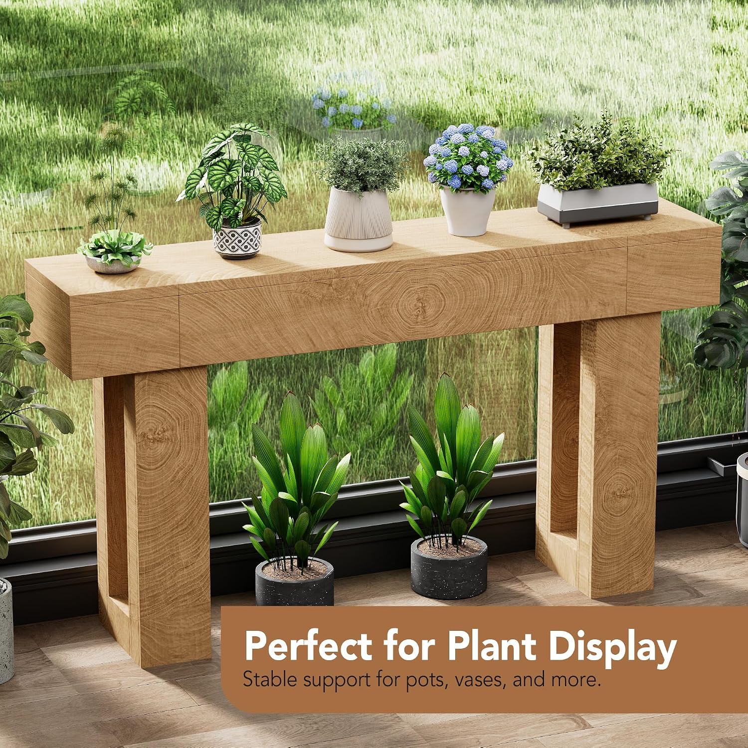 63 Inch Long Console Table, Narrow Rectangular Sofa Table Behind The Couch, Farmhouse Entryway Table for Entrance, Hallway, Living Room (Natural)