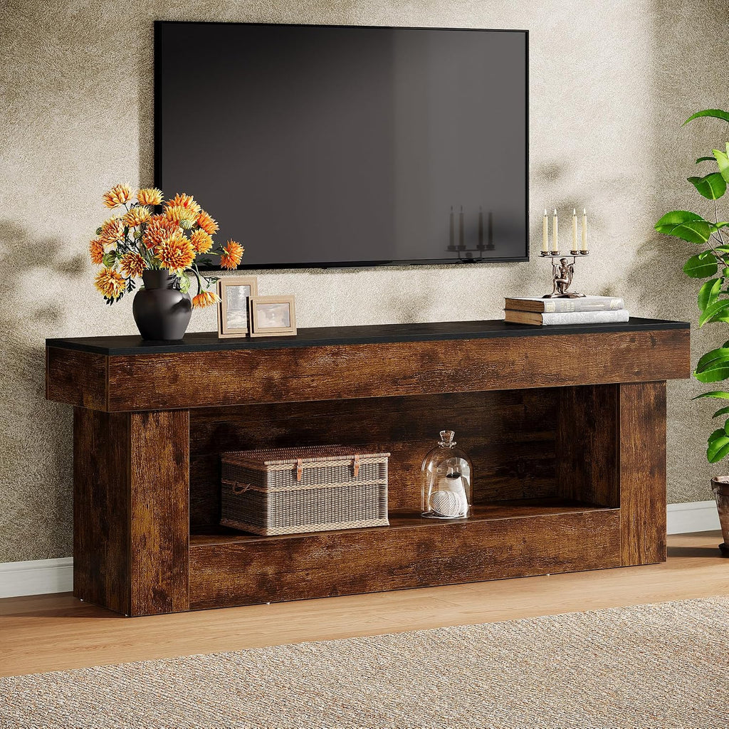 Tribesigns 63-inch TV Stand with Storage, Entertainment Center for 60/65/70 Inches TVs, Rustic Media TV Console with Open Storage Space for Living Room Bedroom, Rustic Brown & Black