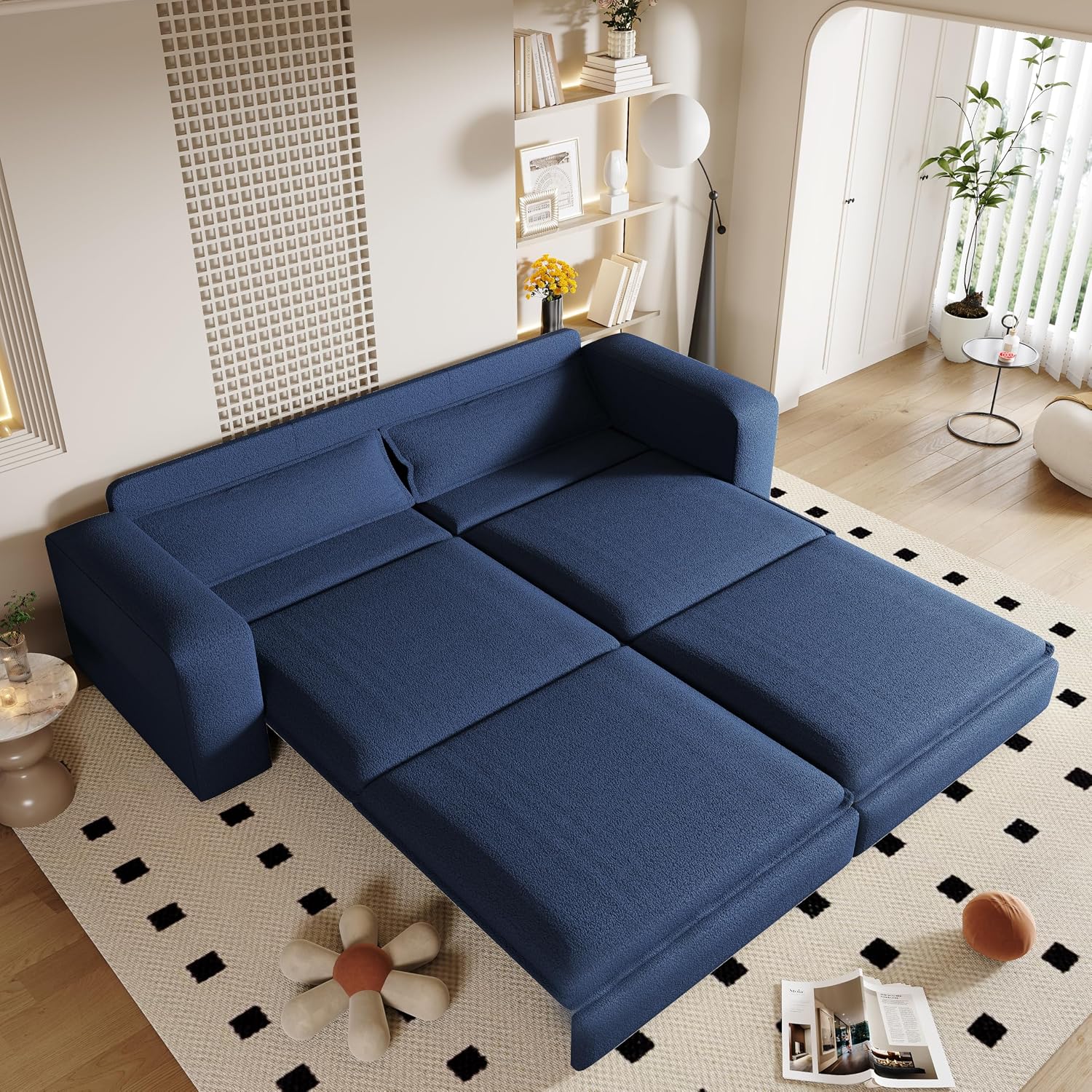 Eafurn 3 in 1 Convertible Pull Out Sleeper Sofa Couch Bed King Size,93' Oversized Recliner Loveseat Chaise Lounge Sofabed Daybed with Thickness Cushions for Living Room Office
