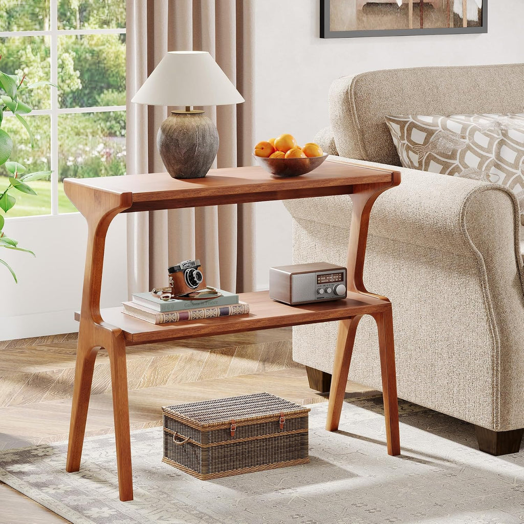 Tribesigns Set of 2 Wood End Table, Farmhouse Couch Side Table, Narrow Bedside Table for Bedroom, Living Room, Small Spaces, Easy Assembly, Walnut
