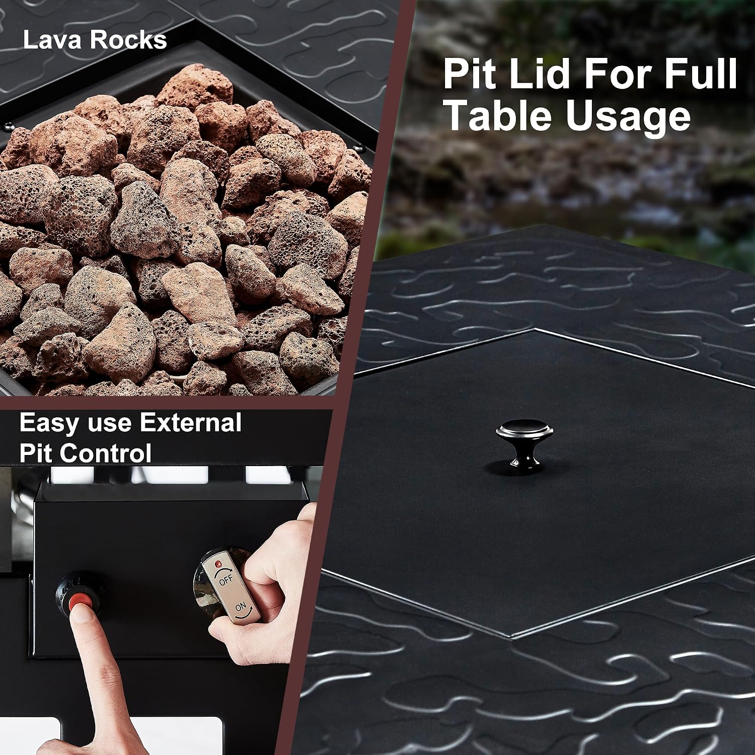 VECELO Propane Fire Pit, 30 Inch Outdoor Gas Fire Table, 50,000 BTU Square Firepit with Lid and Lava Rock, Adjustable Flame Steel Fire Table for Outdoor, Patio, Backyard, Party, Black
