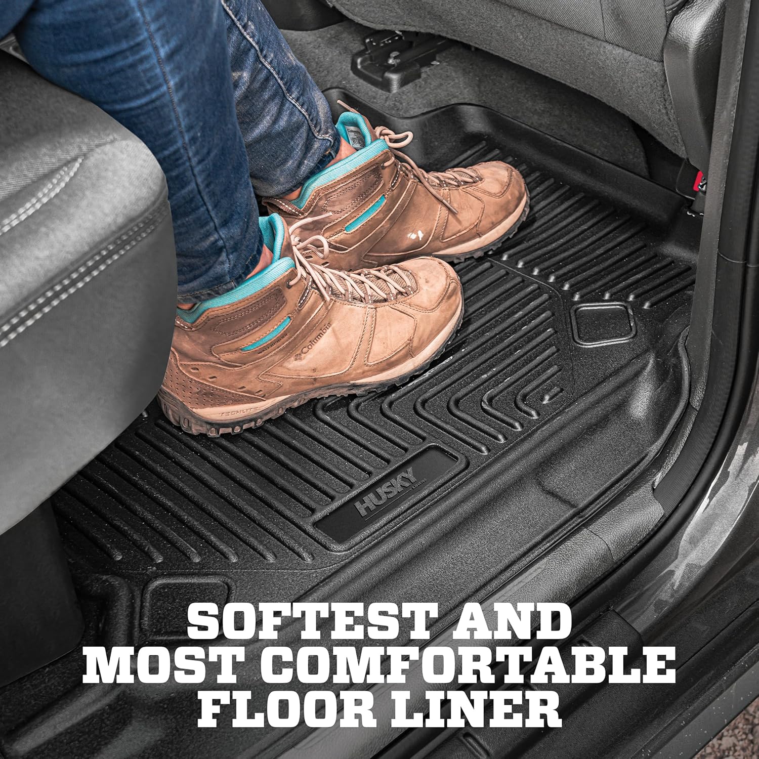 Husky Liners X-act Contour Floor Mats | Fits 2012-2016 Ford F-250/F-350/F-450 SUPERCAB ONLY/Crew CAB ONLY Without Manual Shifter with Drivers Side Foot Rest | Front Row, 2-pc Black - 53321