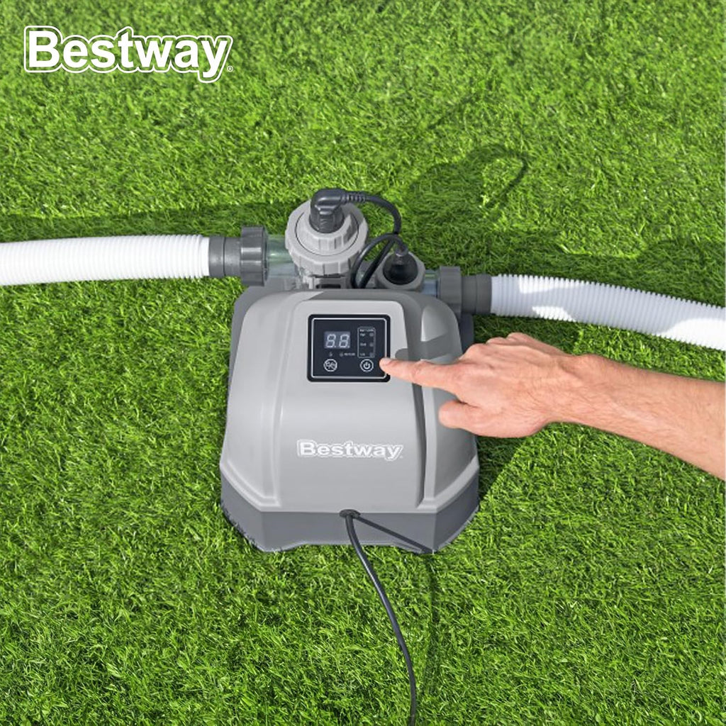 Bestway Hydrogenic 12 G/H Saltwater Chlorinator Automatic Self-Cleaning Mode for 15,000 Gallon Above Ground Swimming Pools with Test Strips