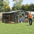 KEIKI 10x12 FTOutdoor Storage Shed, Extra Large Metal Shed with Lockable Doors, Windows, Outside Steel Tiny House Ideal for Garden, Backyard, Patio Utility, Tool Storage, Chicken Coops, Dark Gray