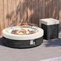 41inch Round Propane Fire Pit Table-Black & White Magnesium Oxide Design,50000 BTU Heat,with 20 Gallon Tank Cover, Glass Wind Guard & Waterproof Cover