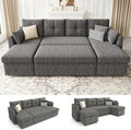 Huatean Home Oversized Sleeper Couch Sofa, 110 inch 2 in 1 Pull Out Couch with Double Storage Chaise, Sectional Sleeper Sofa Bed with Side Pocket for Living Room, Dark Grey