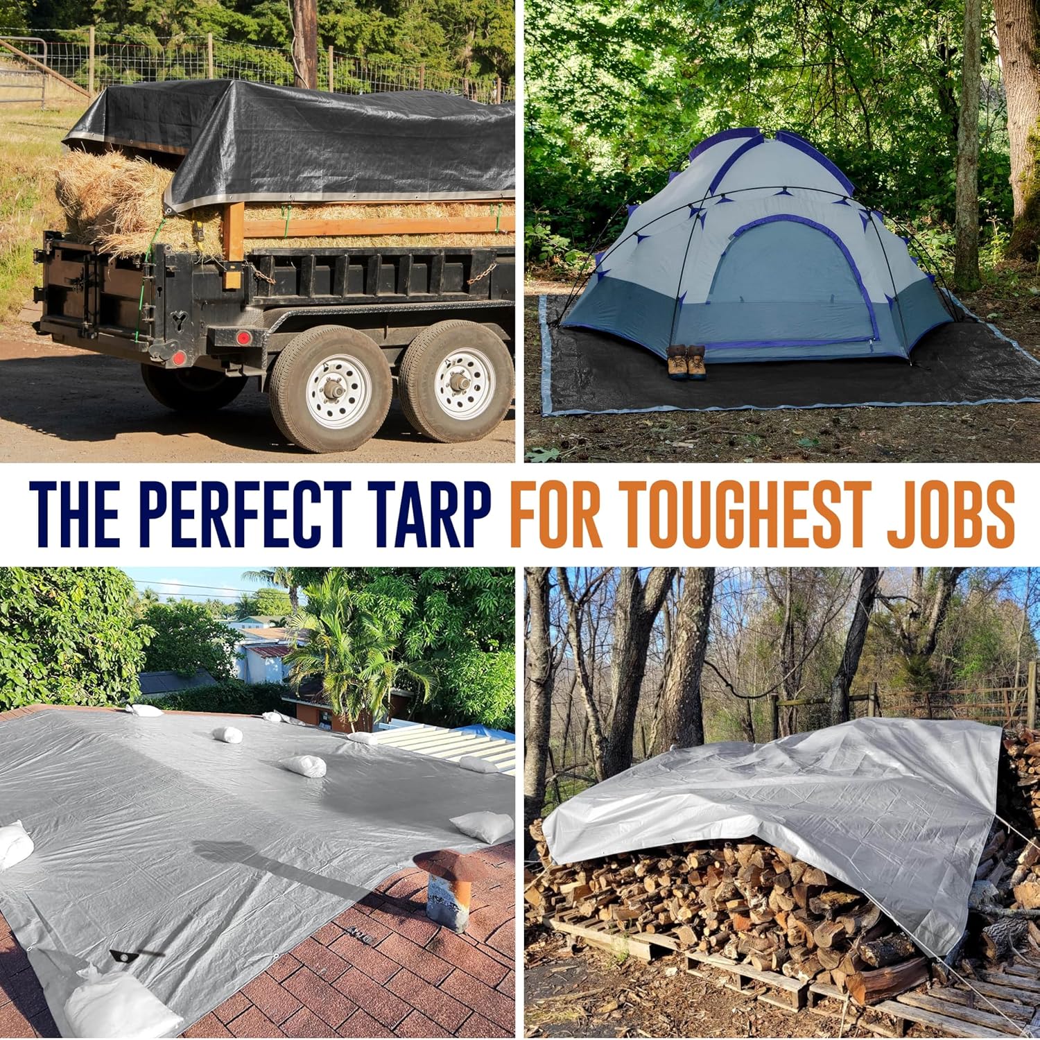 20x30 Tarp Ultra Heavy Duty, Extra Thick 16 Mil, UV Resistant, Grommets Every 18 Inches - Waterproof Plastic Poly Tarpaulin - (Reversible, Silver and Black) (20' x 30' Feet)