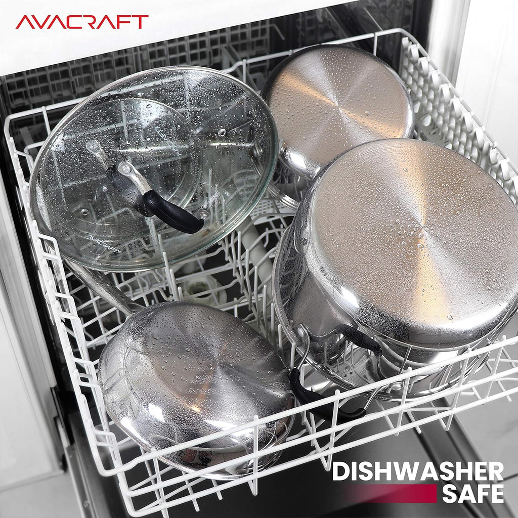 AVACRAFT 18/10 Stainless Steel Cookware Set, Premium Pots and Pans, Kitchen Essentials For Cooking, Multi-Ply Body Stainless Steel, 10-Pieces